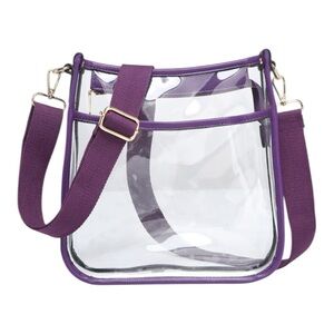 Jen & Co Clear Crossbody Bag – Purple Trim/Strap Vegan Leather Adjustable Strap